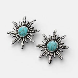 Silver Sunburst Earrings with Turquoise Accents